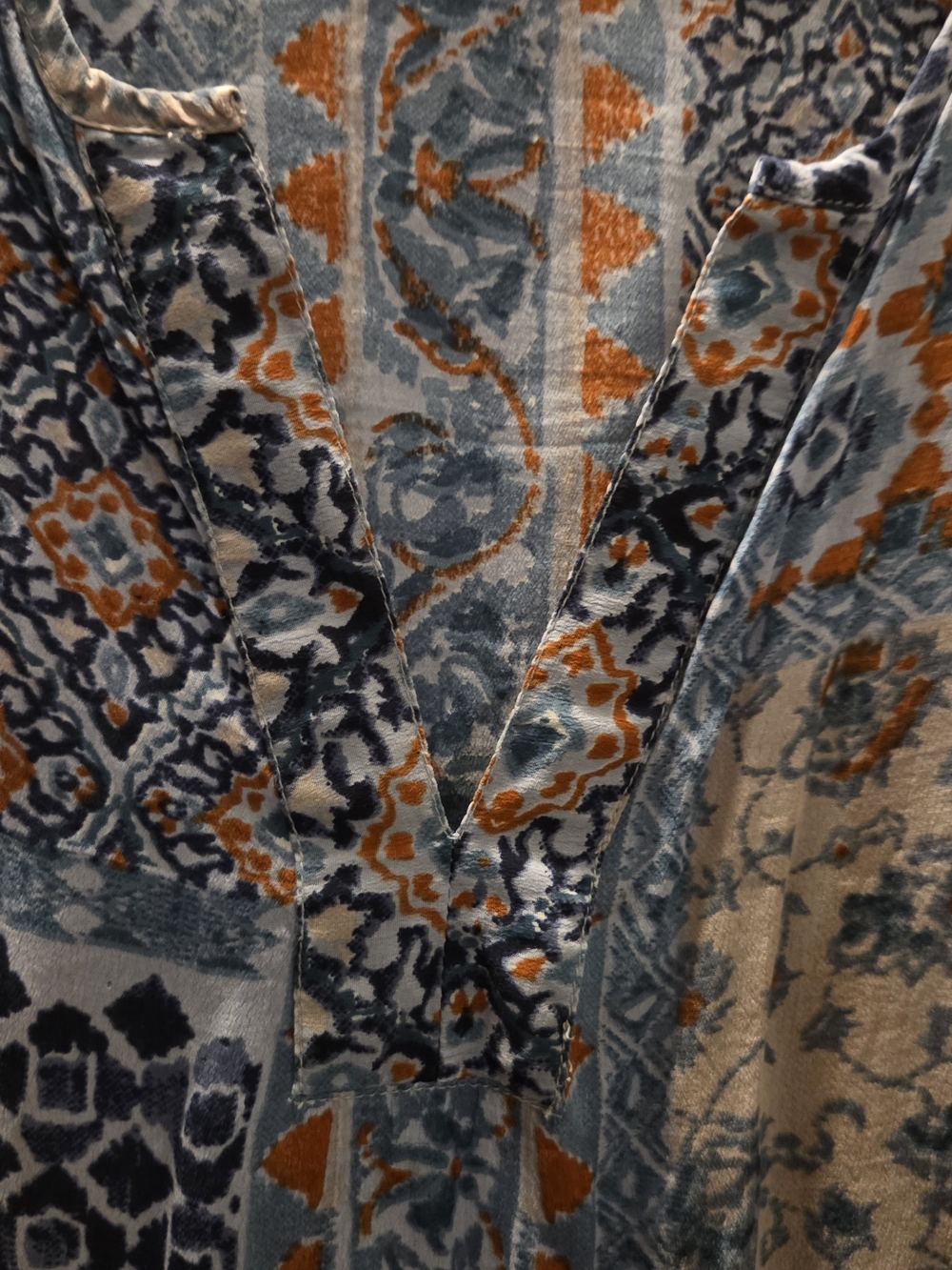 Coldwater Creek Women's Boho Blue & Rust Patterned V-Neck Fall Transition 3X - Picture 4 of 7
